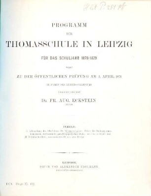 Programm der Thomasschule in Leipzig : für d. Schuljahr ..., 1878/79