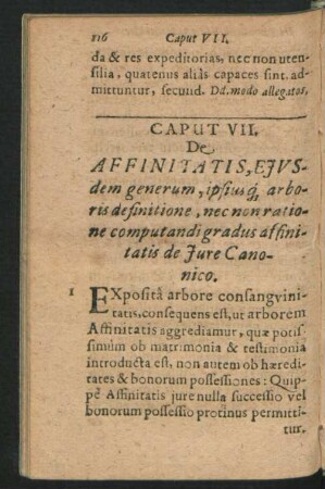 Caput VII. De Affinitatis, Eiusdem generum, ipsiusque arboris definitione, nec non ratione computandi gradus affinitatis de Iure Canonico.