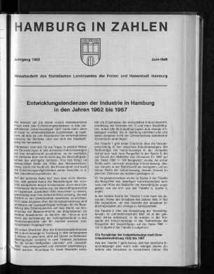 Entwicklungstendenzen der Industrie in Hamburg in den Jahren 1962 bis 1967