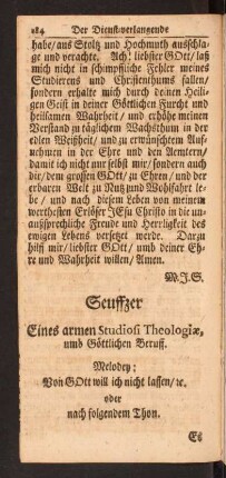 Seuffzer Eines armen Studiosi Theologiae umb Göttlichen Beruff.
