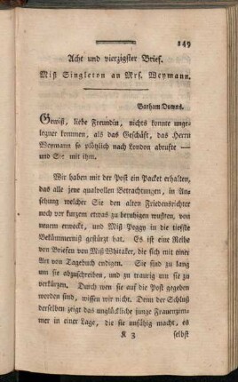 Acht und vierzigster Brief. Miß Singleton an Mrs. Weymann.