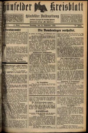 Erste Ausgabe vom Samstag, den 14. September 1929.