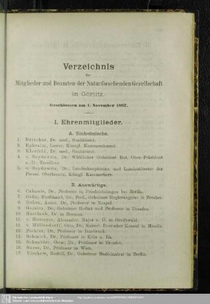 Verzeichnis der Mitglieder und Beamten der Naturforschenden Gesellschaft in Görlitz