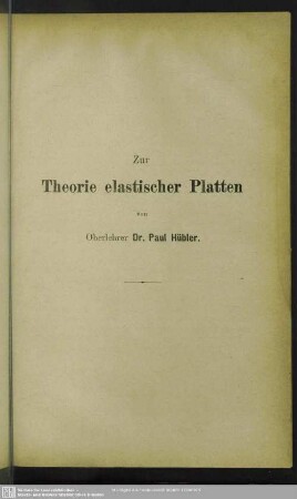 Zur Theorie elastischer Platten