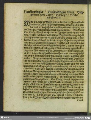 Durchlauchtigster, Großmächtigster König, Hochgeehrter Herr Vetter, Schwager, Bruder und Gevatter