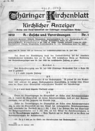 Nr. 1 : 22. Januar 1929