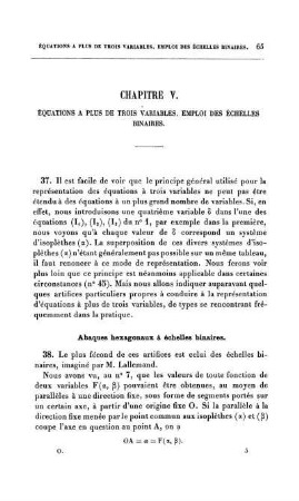 Chapitre V. Équations à plus de trois variables. Emploi des échelles binaires.