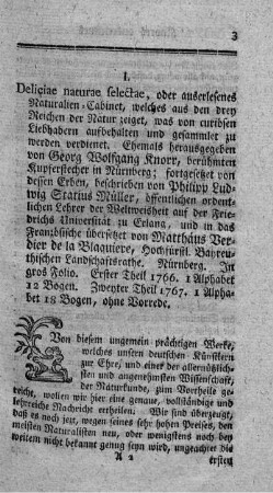 Deliciae naturae selectae, oder auserlesenes Naturalien-Cabinet. T.1.2. 20 + 144 S., mit 53 Kupfern.)