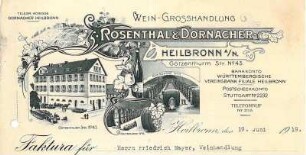 Rechnung der Weingroßhandlung Rosenthal & Dornacher mit Firmenansicht Götzenturmstraße 43
