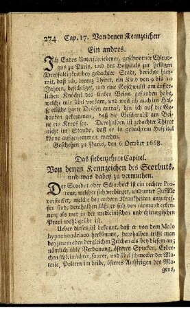 Das siebenzehnte Capitel. Von denen Kennzeichen des Scorbuts, und was dabey zu vermuthen.