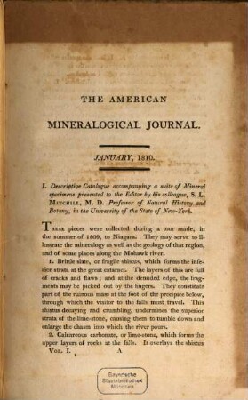 The American mineralogical journal. 1. 1810