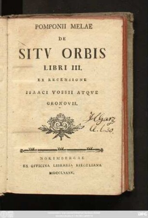 Pomponii Melae De Sitv Orbis : libri III.