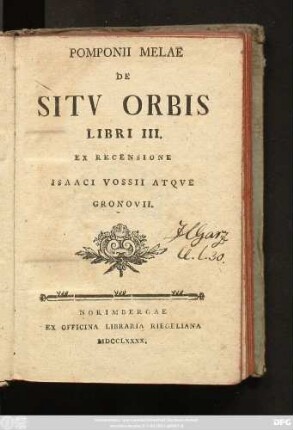 Pomponii Melae De Sitv Orbis : libri III.