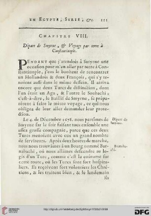 Chapitre VIII: Départ de Smyrne, & Voyage par terre à Constantinople