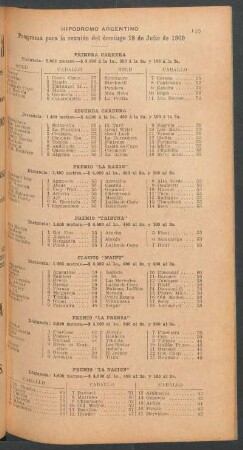 Hipódromo Argentino - Programa para la reunión del domingo 18 de julio de 1909