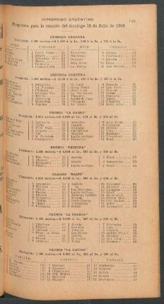 Hipódromo Argentino - Programa para la reunión del domingo 18 de julio de 1909