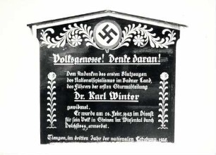 Tiengen/Hochrhein, Waldshut-Tiengen, WT; Propagandatafel zum Andenken an Dr. Karl Winter