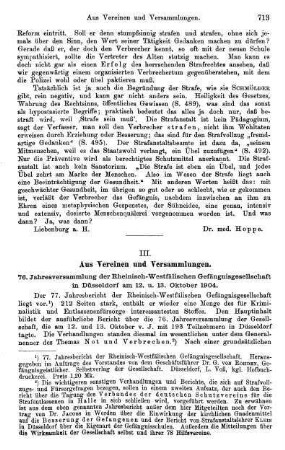 713-722, III. Aus Vereinen und Versammlungen
