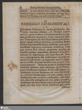 De Theologia Experimentali