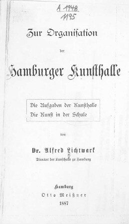Zur Organisation der Hamburger Kunsthalle