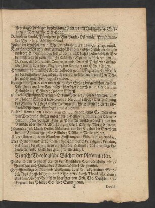 Teutsche Theologische Bücher der Reformirten.