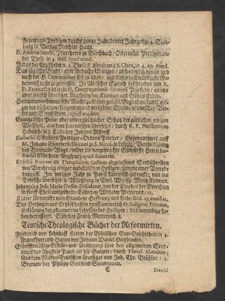 Teutsche Theologische Bücher der Reformirten.
