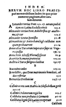 Index. Rervm Hoc Libro Praecipue memorabilium Index: in quo prior numerus paginam, alter uersum denotat.