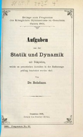 Jahresbericht : über das Schuljahr Ostern ... bis Ostern .... 1890/91 = 25