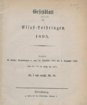 1895: Gesetzblatt für Elsaß-Lothringen