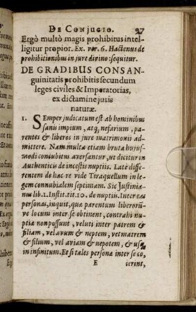 De Gradibus Consanguinitatis prohibitis secundum leges civiles & Imperatorias, ex dictamine juris naturæ.