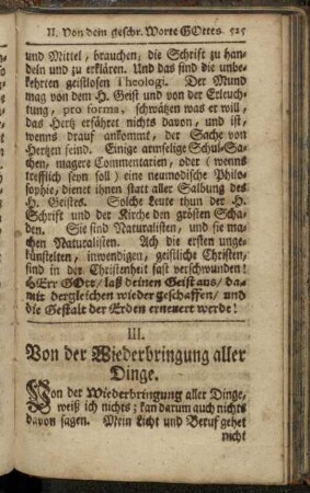 III. Von der Wiederbringung aller Dinge.