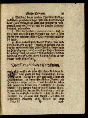 V. Vom Exercitio des Catechismi.