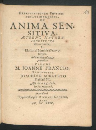 Exercitationum Physicarum DecimaQuarta, De Anima Sensitiva