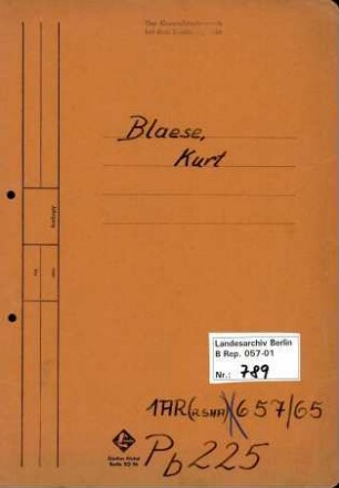 Personenheft Kurt Blaese (*26.05.1900), Kriminalsekretär