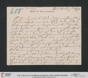 Briefwechsel Theodor Mommsen und Marie Mommsen geb. Reimer: Postkarte von Marie Mommsen an Theodor Mommsen