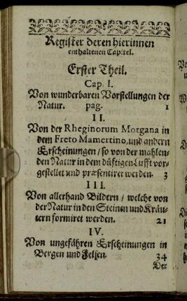 Register deren hierinnen enthaltenen Capitel