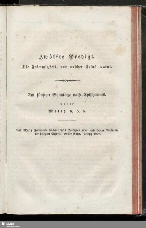 Zwölfte Predigt. Die Frömmigkeit, vor welcher Jesus warnt