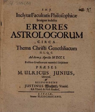 Errores astrologorum circa thema Christi Genethliacum
