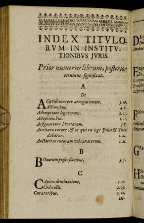 Index Titulorum In Institutionibus Juris.