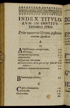 Index Titulorum In Institutionibus Juris.