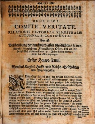 Relationis historicae semestralis continuatio : Jacobi Franci historische Beschreibung der denckwürdigsten Geschichten ..., 1715