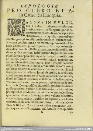 Appologia Pro Clero Et Alijs Catholicis Hungariae