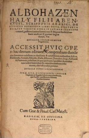 Albohazen Haly, Filii Abenragel, Scriptoris Arbabici, De iudiciis astrorum