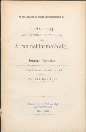 Beitrag zur Kenntnis der Wirkung des Atropinchlormethylat