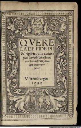 Querela de fide pii et Spiritualis cuius piam Parrochi (ut videtur) ante hoc nostrum saeculum, nuper reperta