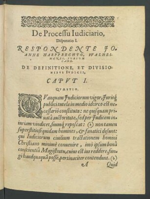 De Processu Iudiciario, Disputatio I.