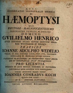 Diss. inaug. med. de haemoptysi
