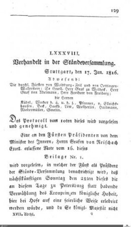88. Sitzung, Stuttgart, 17.1.1816
