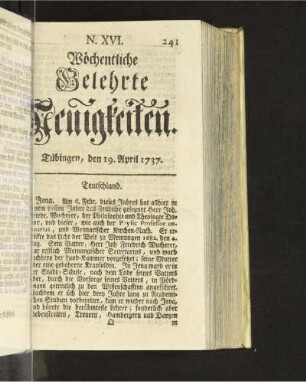 N. XVI. Tübingen, den 19. April 1737