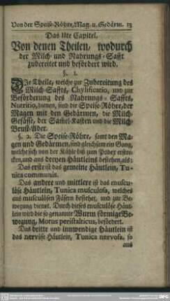 Das IIte Capitel. Von denen Theilen, wodurch der Milch- und Nahrungs-Safft zubereitet und befördert wird